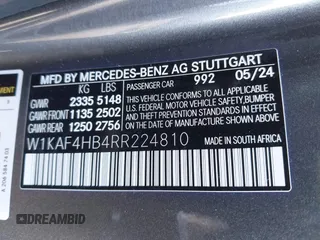 2024 Mercedes-Benz C 300 with VIN W1KAF4HB4RR224810, listed as a IAAI auction lot 41696262 with 999 mi miles and . Bid and sale history available at DreamBid. Image 9.
