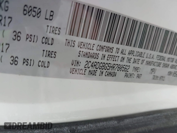 2017 Dodge Grand Caravan SE Plus z VIN 2C4RDGBG5HR780562, wystawiony jako IAAI lot #42066371 z przebiegiem Nie podano mil oraz . Historia ofert i sprzedaży dostępna na DreamBid. Obrazek 9.