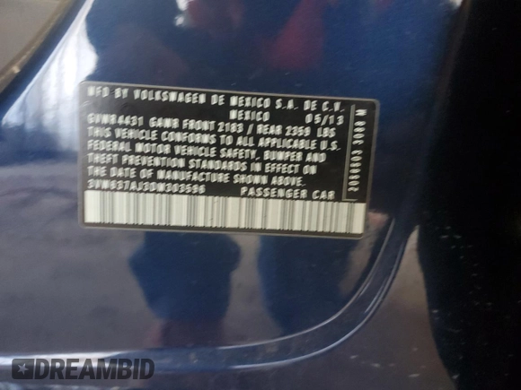 2013 Volkswagen Jetta Hybrid SE z VIN 3VW637AJ3DM303596, wystawiony jako Copart lot #82874934 z przebiegiem 56 601 mil mil oraz Szkoda całkowita • Salvage title. Historia ofert i sprzedaży dostępna na DreamBid. Obrazek 12.