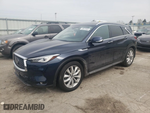 2019 Infiniti QX50 LUXE with VIN 3PCAJ5M37KF100121, listed as a Copart auction lot 49025983 with 23,523 mi miles. Bid and sale history available at carsss.com. Image 1.