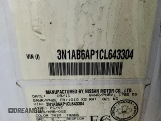 2012 Nissan Sentra SR with VIN 3N1AB6AP1CL643304, listed as a Copart auction lot 60234195 with 253,196 mi miles and Salvage title. Bid and sale history available at DreamBid. Image 12.
