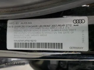 2015 Audi A6 2.0T Premium Plus with VIN WAUGFAFC4FN018210, listed as a Copart auction lot 52143295 with 154,013 mi miles and Salvage Title. Bid and sale history available at carsss.com. Image 12.