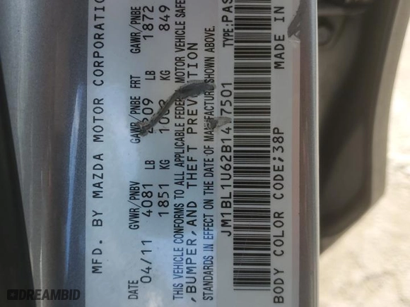 2011 Mazda Mazda3 s Sport with VIN JM1BL1U62B1477501, listed as a Copart auction lot 78805044 with 173,966 mi miles and Salvage Title. Bid and sale history available at carsss.com. Image 14.