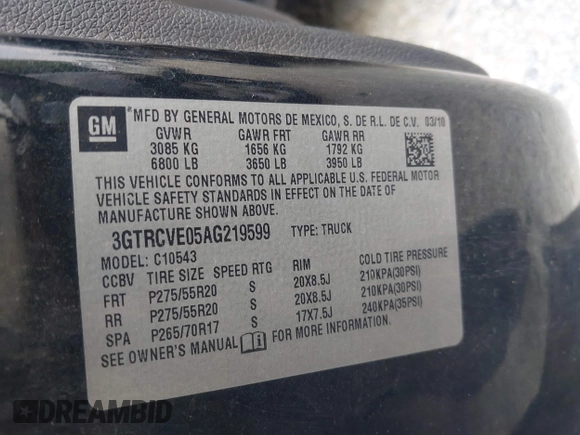 2010 GMC Sierra 1500 SLE z VIN 3GTRCVE05AG219599, wystawiony jako IAAI lot #42426390 z przebiegiem 208 238 mil mil oraz . Historia ofert i sprzedaży dostępna na DreamBid. Obrazek 9.