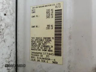 2016 Nissan Maxima SL with VIN 1N4AA6AP4GC377445, listed as a Copart auction lot 51662135 with 54,450 mi miles and Salvage Title. Bid and sale history available at DreamBid. Image 14.
