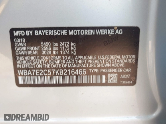 2019 BMW 7 Series 740i с VIN WBA7E2C57KB216466, выставлен на аукционе IAAI как лот 41689258 с пробегом 79 962 миль миль и . История ставок и продаж доступна на DreamBid. Изображение 9.