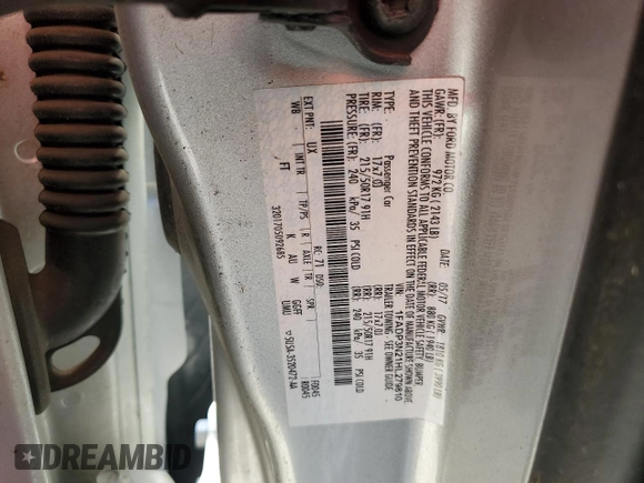 2017 Ford Focus Titanium with VIN 1FADP3N21HL279810, listed as a Copart auction lot 57950195 with 121,139 mi miles and Salvage title. Bid and sale history available at DreamBid. Image 12.