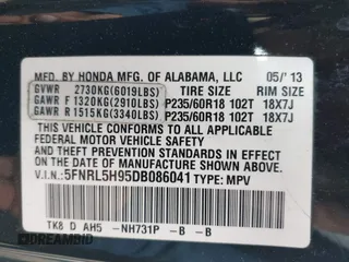 2013 Honda Odyssey Touring with VIN 5FNRL5H95DB086041, listed as a IAAI auction lot 42477974 with 213,343 mi miles and . Bid and sale history available at DreamBid. Image 9.