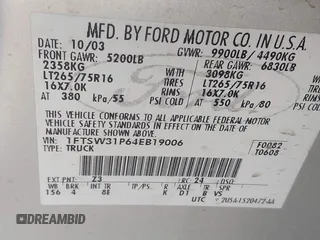 2004 Ford F-350 XL with VIN 1FTSW31P64EB19006, listed as a IAAI auction lot 41452911 with Not provided miles and . Bid and sale history available at DreamBid. Image 9.