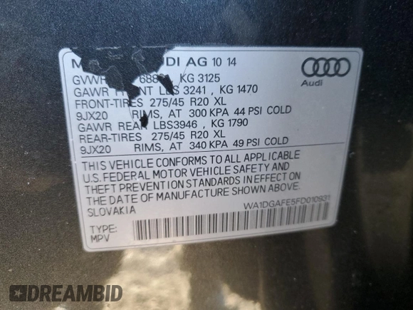 2015 Audi Q7 S line Prestige with VIN WA1DGAFE5FD010931, listed as a Copart auction lot 43232485 with 162,437 mi miles and Clean title. Bid and sale history available at DreamBid. Image 13.