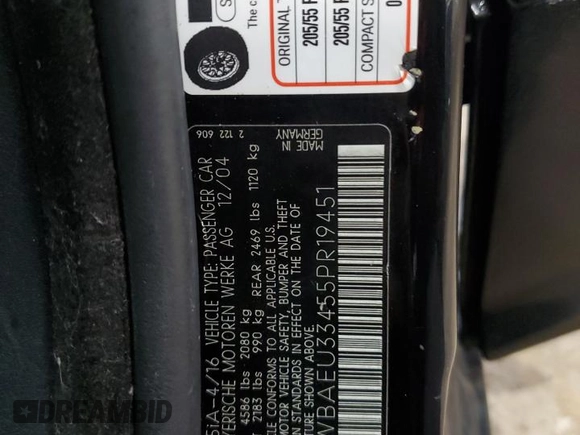 2005 BMW 3 Series 325xi with VIN WBAEU33455PR19451, listed as a Copart auction lot 85148034 with 194,017 mi miles and Salvage Title. Bid and sale history available at carsss.com. Image 14.