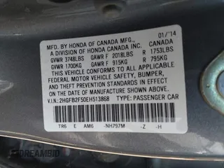2014 Honda Civic LX with VIN 2HGFB2F50EH513868, listed as a IAAI auction lot 41986283 with 160,391 mi miles and . Bid and sale history available at DreamBid. Image 9.