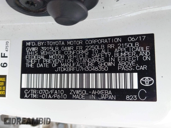 2017 Toyota Prius Two с VIN JTDKBRFU7H3048350, выставлен на аукционе IAAI как лот 42260986 с пробегом 106 368 миль миль и . История ставок и продаж доступна на DreamBid. Изображение 9.