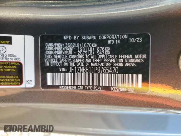 2023 Toyota 86 z VIN JF1ZNBB11P9765420, wystawiony jako Copart lot #48725015 z przebiegiem 12 979 mil mil oraz Szkoda całkowita • Salvage title. Historia ofert i sprzedaży dostępna na DreamBid. Obrazek 12.
