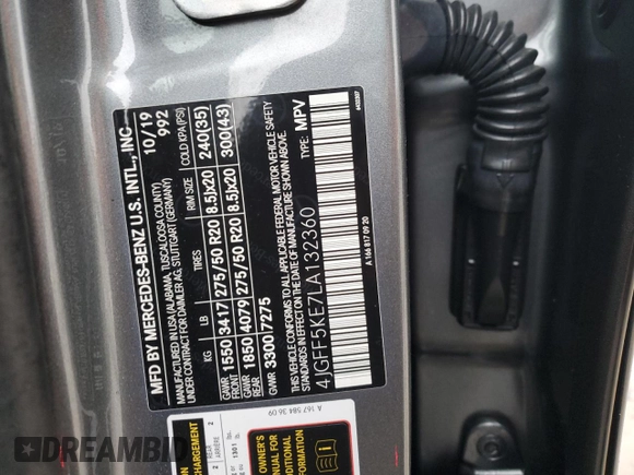 2020 Mercedes-Benz GLS with VIN 4JGFF5KE7LA132360, listed as a Copart auction lot 43253805 with 98,736 mi miles and Salvage Title. Bid and sale history available at carsss.com. Image 14.