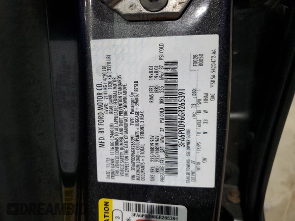 2016 Ford Fusion Titanium with VIN 3FA6P0D96GR265391, listed as a Copart auction lot 61040425 with 158,514 mi miles and Salvage title. Bid and sale history available at DreamBid. Image 12.