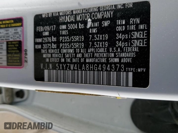 2017 Hyundai Santa Fe Ultimate с VIN 5XYZW4LA8HG494373, выставлен на аукционе Copart как лот 52382035 с пробегом 123 729 миль миль и Списание • Salvage title. История ставок и продаж доступна на DreamBid. Изображение 14.