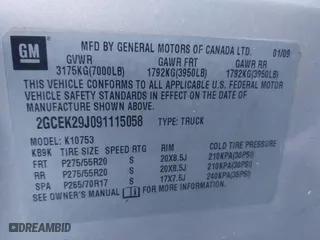 2009 Chevrolet Silverado 1500 LT with VIN 2GCEK29J091115058, listed as a IAAI auction lot 41527034 with 197,350 mi miles. Bid and sale history available at carsss.com. Image 9.