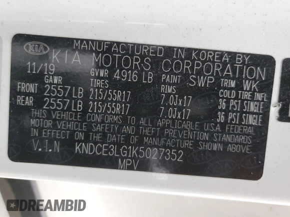 2019 Kia Niro EX Premium with VIN KNDCE3LG1K5027352, listed as a Copart auction lot 75893484 with 82,247 mi miles and Salvage Title. Bid and sale history available at DreamBid. Image 13.