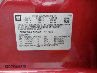 2015 Chevrolet Silverado 1500 LT with VIN 1GCVKREC4FZ301432, listed as a Copart auction lot 57184285 with 186,534 mi miles and Clean Title. Bid and sale history available at DreamBid. Image 12.
