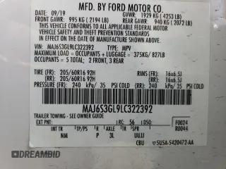 2020 Ford EcoSport SE with VIN MAJ6S3GL9LC322392, listed as a Copart auction lot 46105825 with 37,350 mi miles and Salvage Title. Bid and sale history available at DreamBid. Image 13.