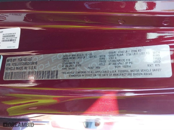 2021 Jeep Gladiator Mojave with VIN 1C6JJTEG5ML518416, listed as a IAAI auction lot 41415756 with 40,073 mi miles. Bid and sale history available at carsss.com. Image 9.