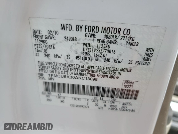 2010 Ford Escape Hybrid z VIN 1FMCU5K30AKC13098, wystawiony jako Copart lot #53623855 z przebiegiem 206 975 mil mil oraz Szkoda całkowita • Salvage title. Historia ofert i sprzedaży dostępna na DreamBid. Obrazek 13.