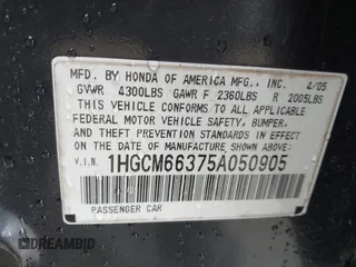 2005 Honda Accord LX with VIN 1HGCM66375A050905, listed as a IAAI auction lot 41722703 with 227,892 mi miles and . Bid and sale history available at DreamBid. Image 9.