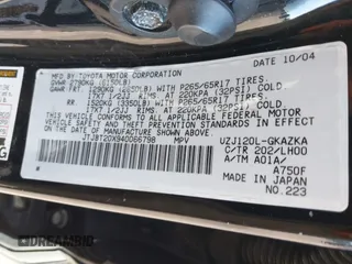 2004 Lexus GX 470 with VIN JTJBT20X940066798, listed as a IAAI auction lot 41822097 with 286,044 mi miles and . Bid and sale history available at DreamBid. Image 9.