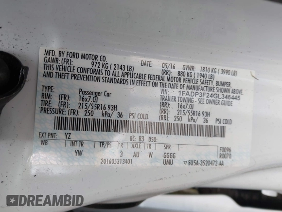 2016 Ford Focus SE with VIN 1FADP3F24GL346445, listed as a IAAI auction lot 42101322 with 30,354 mi miles. Bid and sale history available at carsss.com. Image 9.