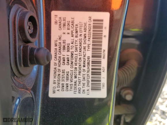 2018 Honda Civic Sedan EX with VIN 2HGFC2F76JH586249, listed as a Copart auction lot 81906974 with 146,710 mi miles and Salvage Title. Bid and sale history available at carsss.com. Image 14.