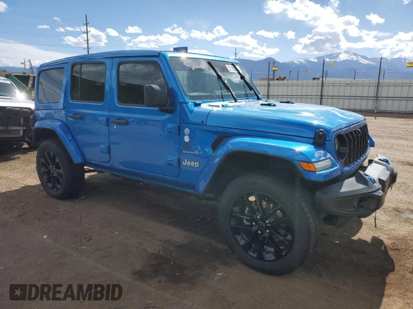 2024 Jeep Wrangler Sahara with VIN 1C4RJXP60RW163829, listed as a Copart auction lot 57182365 with 16,873 mi miles and Salvage title. Bid and sale history available at DreamBid. Image 4.