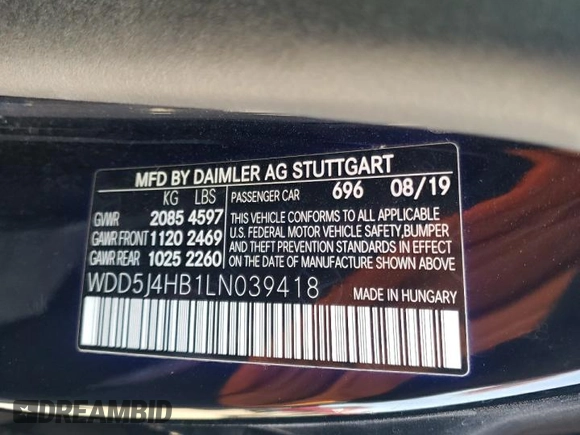 2020 Mercedes-Benz CLA 250 with VIN WDD5J4HB1LN039418, listed as a Copart auction lot 72657623 with 36,629 mi miles and . Bid and sale history available at DreamBid. Image 12.