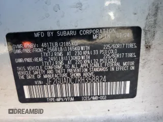 2024 Subaru Crosstrek Premium with VIN JF2GUADC7RH358824, listed as a Copart auction lot 64696895 with 20,433 mi miles and Salvage title. Bid and sale history available at DreamBid. Image 14.