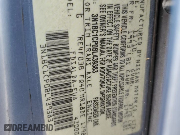 2011 Nissan Versa S with VIN 3N1BC1CP0BL439383, listed as a Copart auction lot 50328905 with 126,850 mi miles and Salvage title. Bid and sale history available at DreamBid. Image 15.