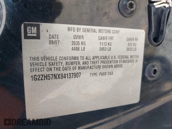 2008 Pontiac G6 GT with VIN 1G2ZH57NX84137907, listed as a IAAI auction lot 42142167 with 136,269 mi miles and . Bid and sale history available at DreamBid. Image 9.
