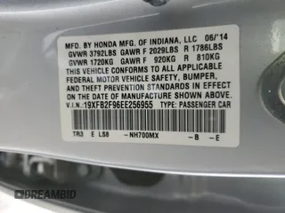 2014 Honda Civic Sedan EX-L with VIN 19XFB2F96EE256955, listed as a Copart auction lot 49251715 with 27,836 mi miles and Salvage Title. Bid and sale history available at carsss.com. Image 12.