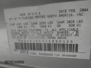 2004 Mitsubishi Galant ES with VIN 4A3AB36FX4E099329, listed as a IAAI auction lot 41993104 with 161,046 mi miles. Bid and sale history available at carsss.com. Image 9.