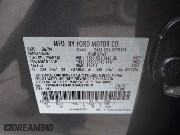 2025 Ford Explorer Active z VIN 1FMUK7DH0SGA27600, wystawiony jako IAAI lot #42139730 z przebiegiem 2 962 mil mil oraz . Historia ofert i sprzedaży dostępna na DreamBid. Obrazek 9.