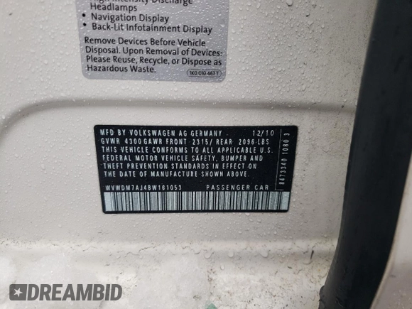 2011 Volkswagen Golf TDI с VIN WVWDM7AJ4BW161053, выставлен на аукционе Copart как лот 44912435 с пробегом 63 022 миль миль и Списание • Salvage title. История ставок и продаж доступна на DreamBid. Изображение 14.