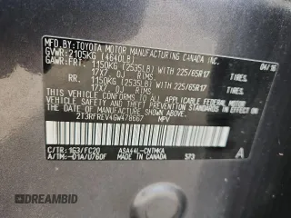 2016 Toyota RAV4 XLE with VIN 2T3RFREV4GW478667, listed as a Copart auction lot 64580095 with 70,593 mi miles and Salvage title. Bid and sale history available at DreamBid. Image 12.