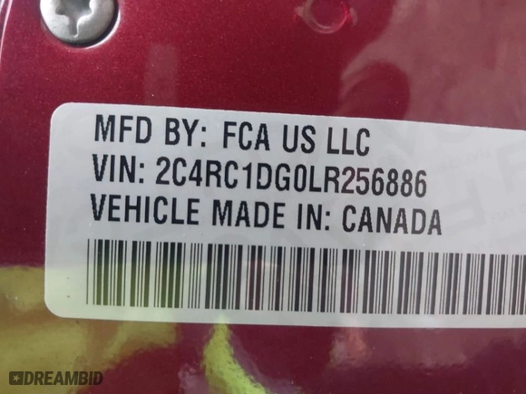 2020 Chrysler Voyager LXI with VIN 2C4RC1DG0LR256886, listed as a IAAI auction lot 40754220 with NaN miles. Bid and sale history available at carsss.com. Image 9.
