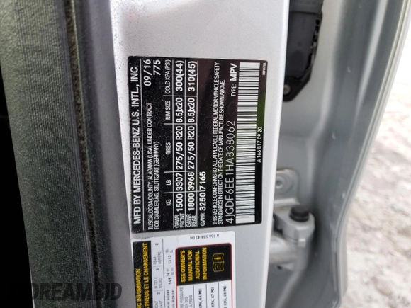 2017 Mercedes-Benz GLS 450 with VIN 4JGDF6EE1HA838062, listed as a Copart auction lot 82650363 with 124,078 mi miles and . Bid and sale history available at DreamBid. Image 12.