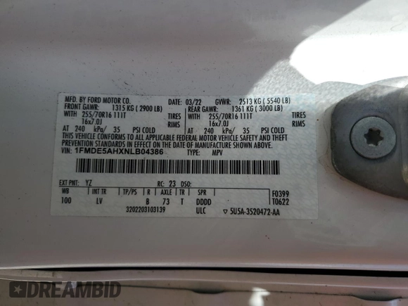 2022 Ford Bronco with VIN 1FMDE5AHXNLB04386, listed as a Copart auction lot 51952215 with 36,839 mi miles and Salvage title. Bid and sale history available at DreamBid. Image 13.