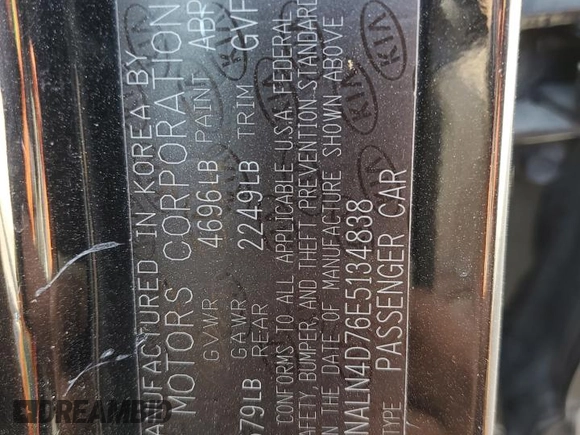 2014 Kia Cadenza Premium with VIN KNALN4D76E5134838, listed as a Copart auction lot 76967144 with 149,950 mi miles and Salvage Title. Bid and sale history available at carsss.com. Image 13.