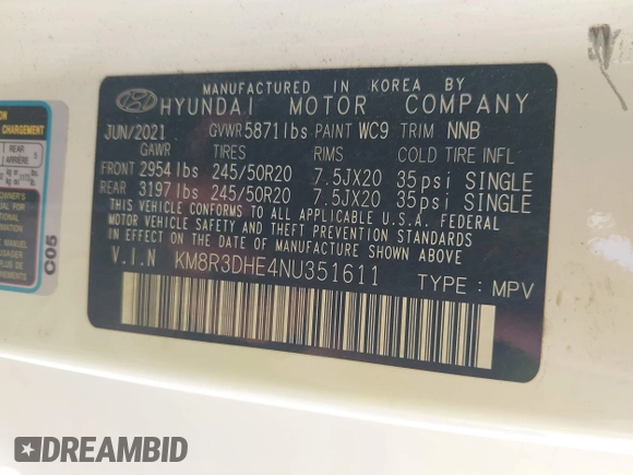 2022 Hyundai Palisade SEL z VIN KM8R3DHE4NU351611, wystawiony jako IAAI lot #41784957 z przebiegiem 76 678 mil mil oraz . Historia ofert i sprzedaży dostępna na DreamBid. Obrazek 9.