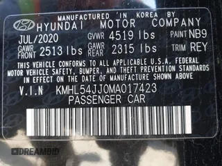 2021 Hyundai Sonata Hybrid Limited with VIN KMHL54JJ0MA017423, listed as a IAAI auction lot 41637455 with 39,555 mi miles. Bid and sale history available at carsss.com. Image 9.