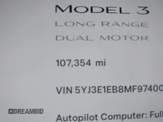 2021 Tesla Model 3 Long Range with VIN 5YJ3E1EB8MF974007, listed as a IAAI auction lot 41915513 with 107,354 mi miles and . Bid and sale history available at carsss.com. Image 7.