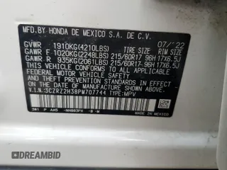 2023 Honda HR-V LX with VIN 3CZRZ2H38PM707744, listed as a Copart auction lot 60625805 with 82,874 mi miles and Salvage title. Bid and sale history available at DreamBid. Image 13.