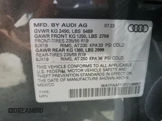 2023 Audi Q5 S line Prestige with VIN WA1FAAFY3P2196857, listed as a Copart auction lot 68105594 with 8,985 mi miles and Salvage Title. Bid and sale history available at carsss.com. Image 13.